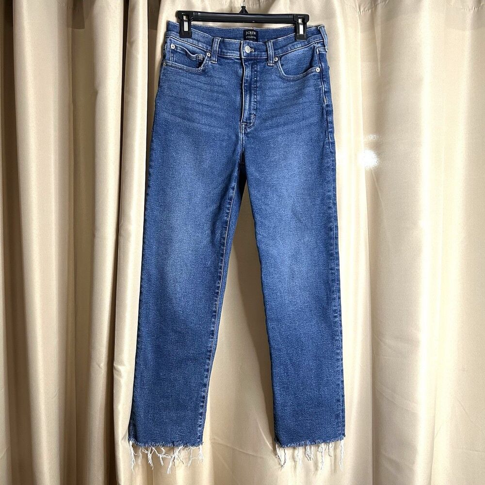 J.Crew Stovepipe High Rise Straight Leg Jeans Medium Wash Raw Hem Sz 29